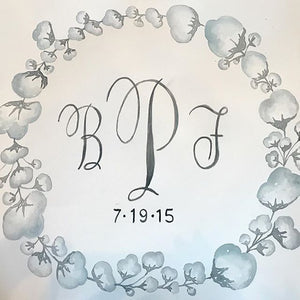 Cotton Wreath OR Initial - Watercolor Commission